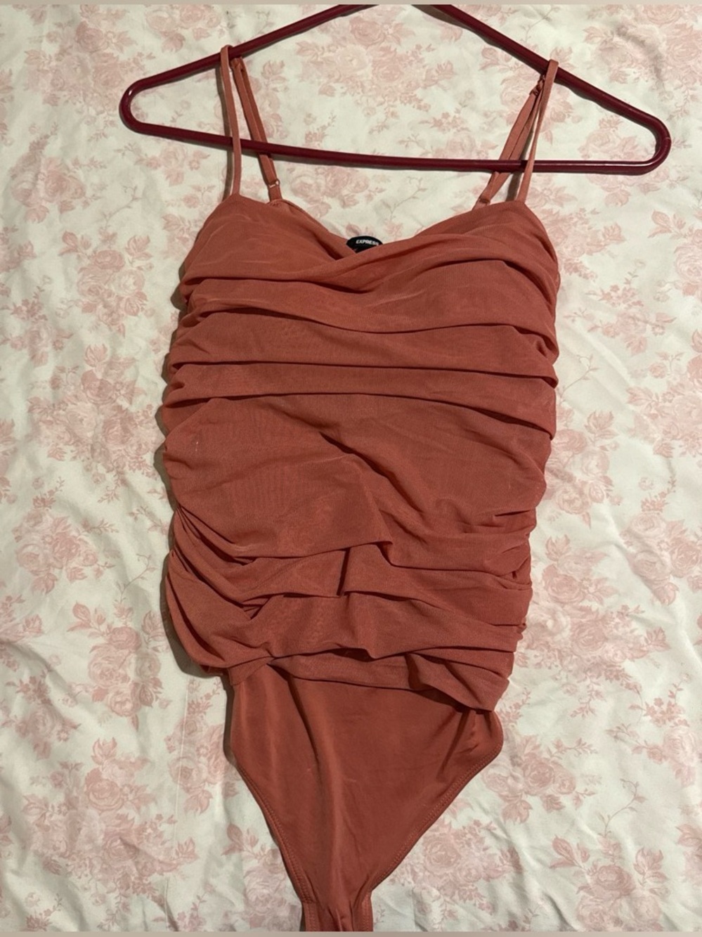Express Rust Ruched One-Piece bodysuit